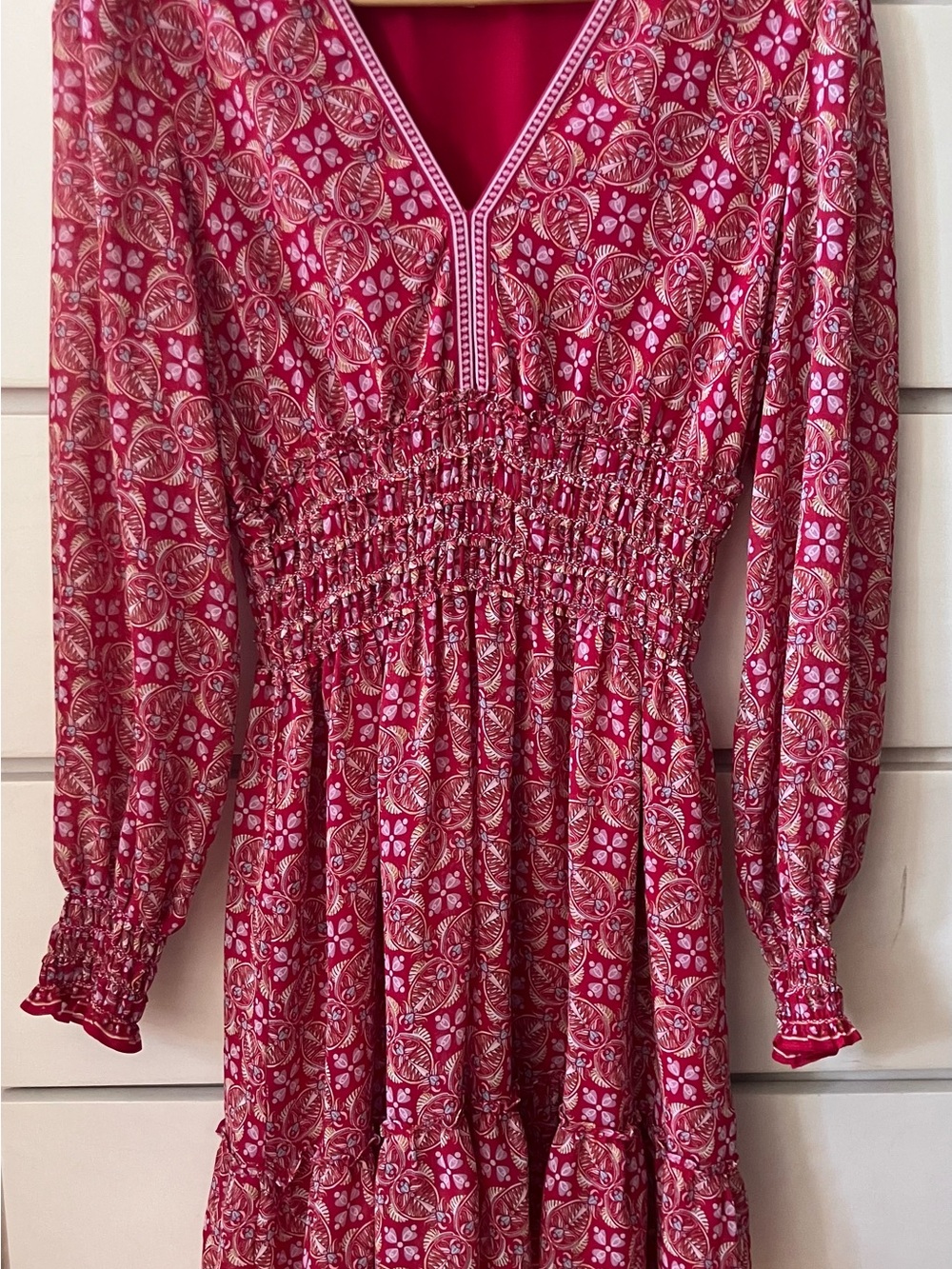 Max Studio Printed V-Neck Smocked Waist Dress